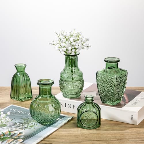 Glass Bud Vases Set of 20, Small Flower Vase in Bulk for Centerpieces, Mini Vintage Peacock Green Vases for Rustic Wedding Vintage Home Table Decor - Image 3