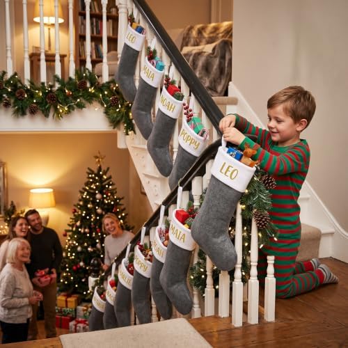Tatuo 12 Pack Christmas Burlap Stockings Hanging,Grey White - Image 3