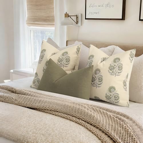 YCOLL Vintage Floral Print Pillow Covers 22x22 Set of 2 Patterned Accent Decorative Cushion Covers Modern Farmhouse Throw Pillow Covers for Sofa Couch Chair Bed Living Room Home Decor, Sage Green - Image 5