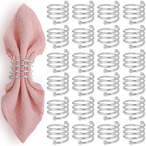 Napkin Rings Set of 24 Napkin Rings for Table Valentine's Day Wedding Christmas Decor (Silver, S) by Zioliopaner