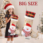 Personalized Christmas Stockings with Embroidered Name & Monogram,Custom 3D Xmas Character Stocking,18” Large,Santa,Snowman,Reindeer,Dog,Cat Fireplace Hanging Burlap Plaid Stockings(3 Pack) - Image 3