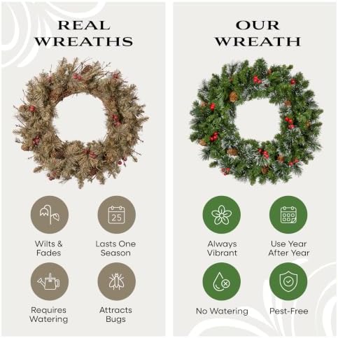 National Tree Company 24in Pre-Lit Wintry Pine Flocked Christmas Wreath - Image 5