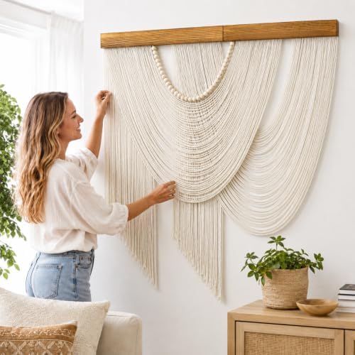 MEIVINES Large Macrame Wall Hanging Boho Tapestry Macrame Wall Art Decor - Image 2