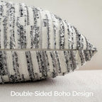 Boho Striped Decorative Throw Pillow Covers 22"X22" Set of 2,Gray White - Image 3