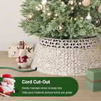 ELYKEN 28 Inch Woven Rattan Christmas Tree Collar, Stylish Seagrass & Water Hyacinth 5-Piece Xmas Tree Skirt for Artificial Trees, Wicker Tree Base Cover with Cord Cut-Out for Home Decor - Image 4