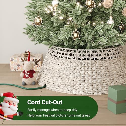 ELYKEN 28 Inch Woven Rattan Christmas Tree Collar, Stylish Seagrass & Water Hyacinth 5-Piece Xmas Tree Skirt for Artificial Trees, Wicker Tree Base Cover with Cord Cut-Out for Home Decor - Image 4