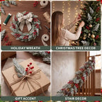 200 Pcs Artificial Christmas Snow Pine Branch with Red Berry Stems - Image 7