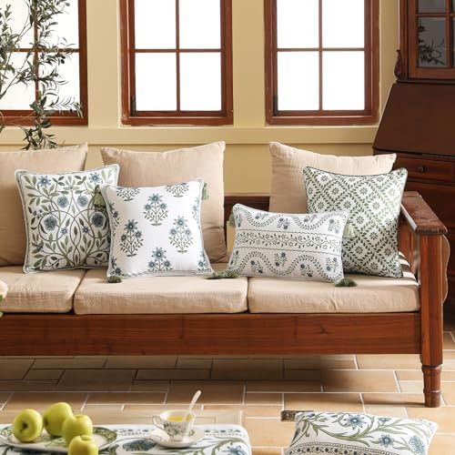 ISAENNE Designer Linen Throw Pillow Cover,Set of 2,20"x12"-Mosella D - Image 3