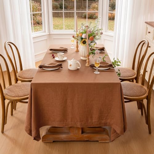 Linen World 100% Linen Tablecloth,55" x 55" Inch Square,Caramel Brown - Image 4