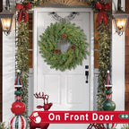 Real Touch Pine Christmas Wreath 24 Inch Christmas Wreaths for Front Door Winter Wreath Artificial Green Wreaths Outdoor Christmas Decorations Indoor Outside Window Home Holiday Thanksgiving - Image 4