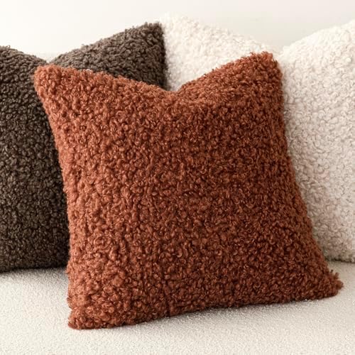 Foindtower Decorative Fuzzy Faux Fur Throw Pillow Covers 20x20 Hazel Brown - Image 4