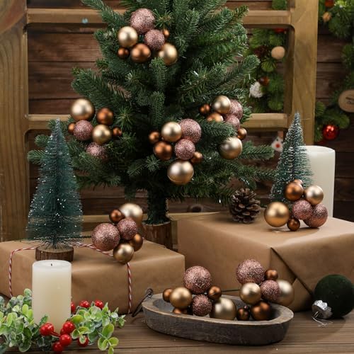 Daifunli 8 Pcs Brown and Gold Christmas Tree Picks 7.87 Inch Christmas Balls Ornaments Xmas Hanging Decorations for Xmas Tree Topper DIY Wreath Holiday Floral Vase Fillers Crafts Home Decor - Image 3