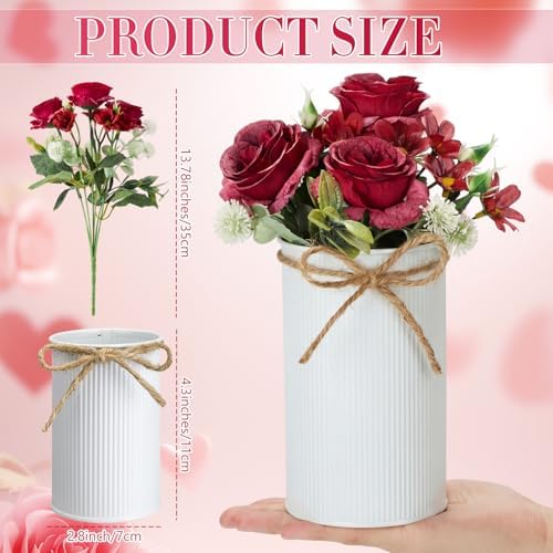 Domensi 6 Sets Wedding Centerpiece for Table Decoration Red Artificial Fake Rose Flower with Metal Vase Faux Silk Rose Bouquet Floral Arrangement for Bridal Shower Home Dining - Image 5