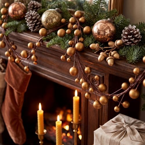 Thiccywoov 12 ft Christmas Wooden Beads Garland, Vintage Xmas Gold - Image 2