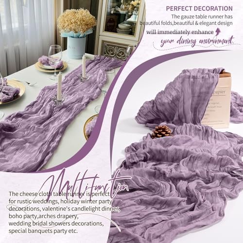 30 Pack Cheesecloth Table Runner 10FT Purple Table Runner Boho Gauze Cheese Cloth Table Runners Long Rustic Sheer Table Decorations for Wedding Party Baby Bridal Shower Birthday Holiday Home - Image 6