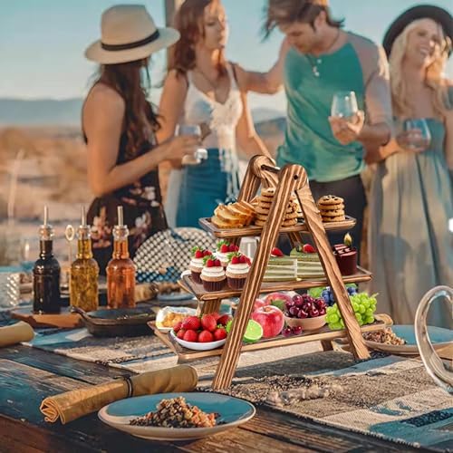 Wooden 3 Tier Serving Tray, Detachable Cupcake Stand, Rectangle Serving Platter Three Tiered Stand,Fruit,Appetizer,Dessert Decorative Tray Decor Party Food Table Display - Image 2