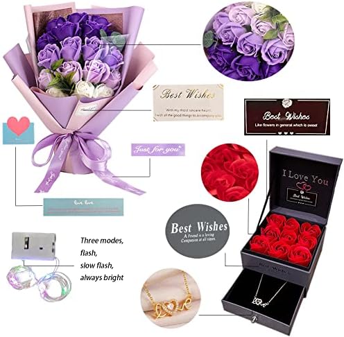 EIGHTOWN Roses Bouquet Fake Artificial Flower - Preserved Red Flowers with Love Necklace for Her - Unique Gifts Valentine's Day, Mother's Day, Thanksgiving, Birthday, Anniversary - Image 5