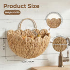 Scalloped Wicker Wall Basket, Water Hyacinth Hanging Basket with Handle - Image 3