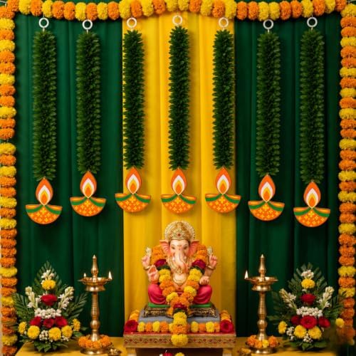 Pinkunn 12Pcs Lotus Hangings for Diwali Home Indian Pooja Decor(Diya) - Image 4