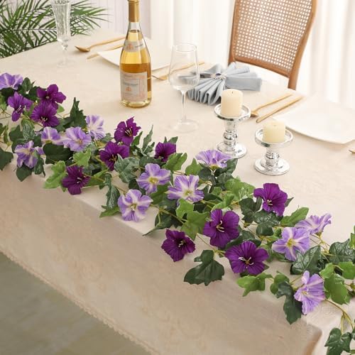 Floweroyal 6 Pack Artificial Flower Garlands 15.8FT Fake Morning Glory Vines Silk Flowers Hanging Garland Ivy for Wedding Arch Party Home Garden Wall Decor (Purple) - Image 7