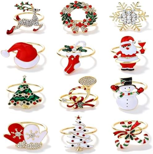 Christmas Napkin Rings Set of 12 Xmas Napkin Ring by FSMILING