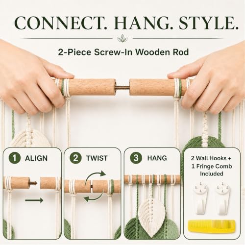Mnjmhsg Macrame Wall Hanging, Green Boho Leaf Decor, 39 x 29.5 in - Image 5