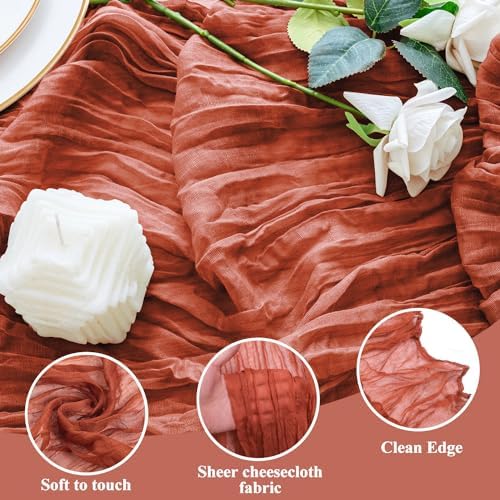 Cheesecloth Table Runner 10FT 12Pcs Terracotta Boho Gauze Sheer Runners - Image 3