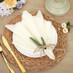 TURSTIN 24 Pieces Cotton Linen Cloth Napkin Handmade Cloth Napkin with Fringe 17 x 17 Inch Soft Cloth Dinner Wedding Napkin Square Rustic Fringe Table Napkin for Dinners, Parties, Weddings, Ivory - Image 4