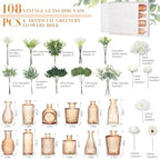 FoldTier 108 Pcs Artificial Flowers in Vase 96 Pcs Faux Greenery Stem Table Centerpiece Fake Plants Silk Roses Arrangement 12 Pcs Glass Vase Sets for Wedding Bathroom Home Dining Decor(Champagne) - Image 2