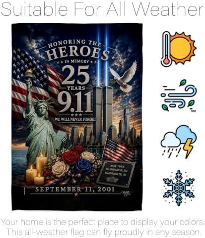 25th 9/11 Honoring the Heroes in Memory Flag Wood Dowel Kit Wall Decor Home Tapestry Poster Patriot Day Decor Memorial Gifts Memorabilia Home Decorations September 11 Garden Remembrance Tribute - Image 6