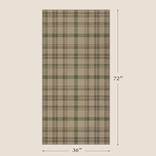 JTJ Easy Jute 3x6 Kitchen Runner Rug, Beige & Sage Plaid, Washable - Image 2