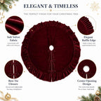 WineRed Velvet Christmas Tree Skirt with Ruffled Edge,60" - Image 7