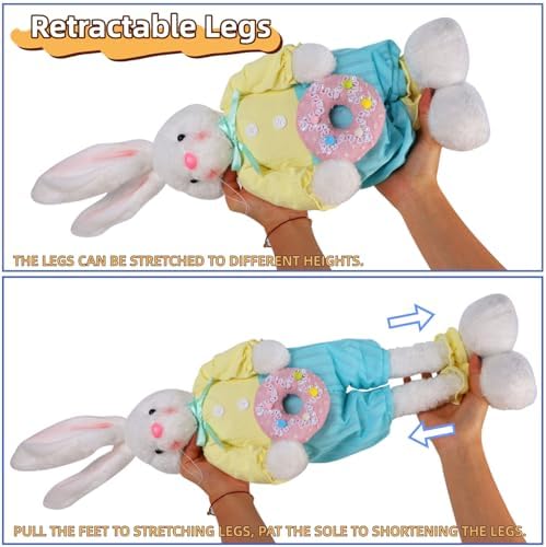 Glintoper 2 Pack Easter Decorations Standing Bunny with Stretchable Legs, 21" to 26" White Rabbits Couple Figurine, Party Favor Photo Props Gifts for Office Kitchen Farmhouse Front Door Spring Home - Image 3
