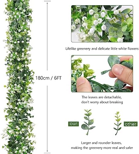 Fake Vines Eucalyptus Babys Breath Greenery Garland, 2PCS - Image 2