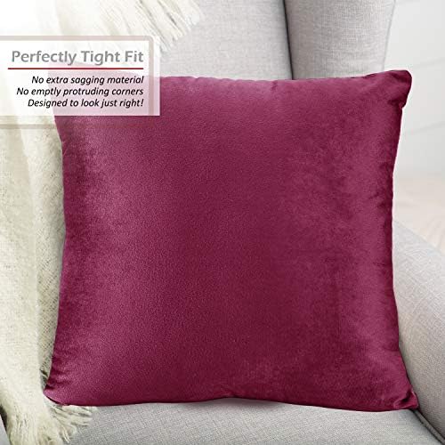 Nestl Throw Pillow Covers, Cozy Velvet Decorative Autumn Pillow Covers 22 x 22 Inches, Soft Solid Couch Pillow Covers for Sofa, Bed and Car, Set of 2 - Magenta - Image 4