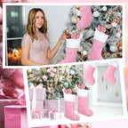 12 Pcs Christmas Stocking 18" Plush,Pink and White - Image 6