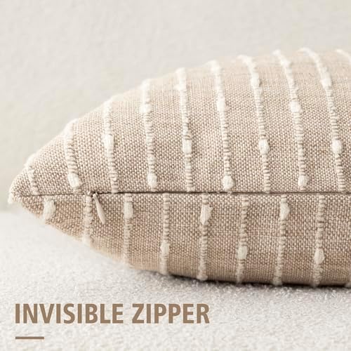 Foindtower Decorative Striped Boucle Throw Pillow Cover 24x24 Natural Beige - Image 3