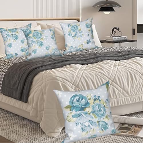 Green Flower Throw Pillow Covers 24"x24" Set of 4, Countryside Floral Sofa Cushion Cover for Chair Couch Bed Living Room Office Car Garden Patio Farmhouse Indoor Outdoor Decorative - Image 3
