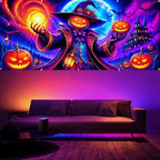 7x16ft Blacklight Halloween Garage Door Banner Decorations, Glow in The Dark Evil Pumpkin Wizard Castle Large Garage Door Cover Background, UV Reactive Halloween Outdoor Wall Backdrop Party Supplies - Image 6