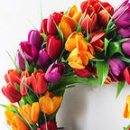 UIYIHIF 20 Inches Tulip Wreath, Artificial Flower Handmade Floral Wreath for 2023 New Spring, Simulation Round Spring Garland Wreath for Front Door Wedding Wall Home Decor - Image 6