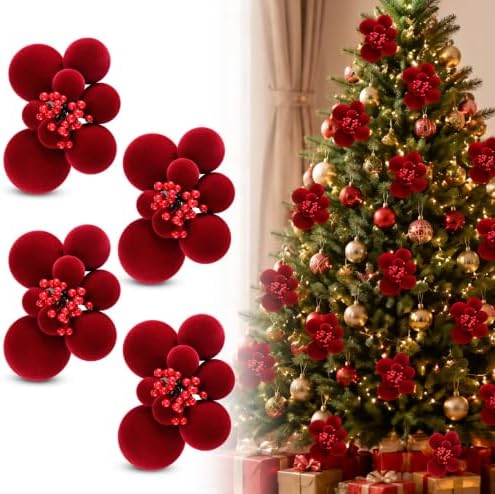Roowest 4 Sets Christmas Red Ball Clusters Ornament Velvet Tree Decorations by Roowest