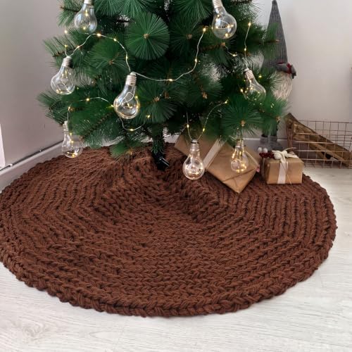 Shappy Brown 48 Inch Chunky Knit Christmas Tree Skirt Crochet Tree Skirt - Image 6