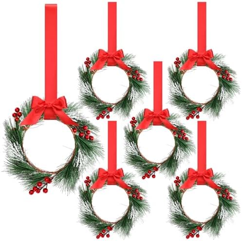 Crowye 6 Pcs Mini Christmas Wreaths Kitchen Cabinet Door,Red by Crowye