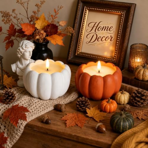 Fall Decor, Fall Decorations for Home - Terracotta Flameless Pumpkin Candle - Image 7