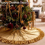 Velvet Christmas Tree Skirt, 60 Inches, Bow Style, Gold - Image 2