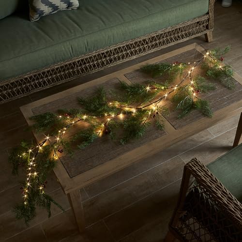 Birchlitland Christmas Garland with Lights Cadar Lighted Garland Battery Operated with Timer or USB Light 6FT 80 LED Fairy Lights, Faux Vine with Lights for Mantel Fireplace and Holiday Decor - Image 5
