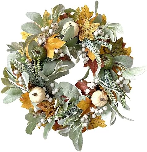 GLLBTPT Fall Wreath Full Handcrafted Autumn Front Door Wreath with Pumpkins Maple Leaves Berries for Halloween Thanksgiving Harvest Decoration (Green Leaf) by Thegoodlifebeginsfromnow