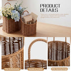 Set of 2 Woven Hanging Wicker Basket for Door, Handmade Rattan Hanging Wall Basket Wall Mounted Storage Organizer for Garden Farmhouse Home Entryway Door Decoration - Image 4