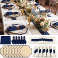 8 Set Boho Placemats with Table Runner, Scalloped Woven, Blue by Unknown