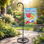53" Heavy Duty Garden Flag Stand & Shepherds Hook, Scrollwork Anti-Tip Base - Image 6